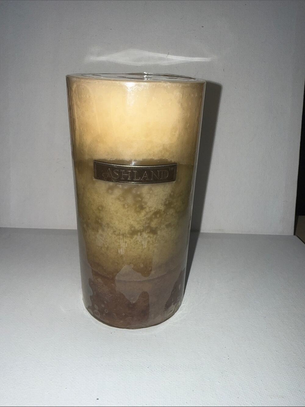 Ashland Multitone Neutral Pillar Candle in Cream and Brown
